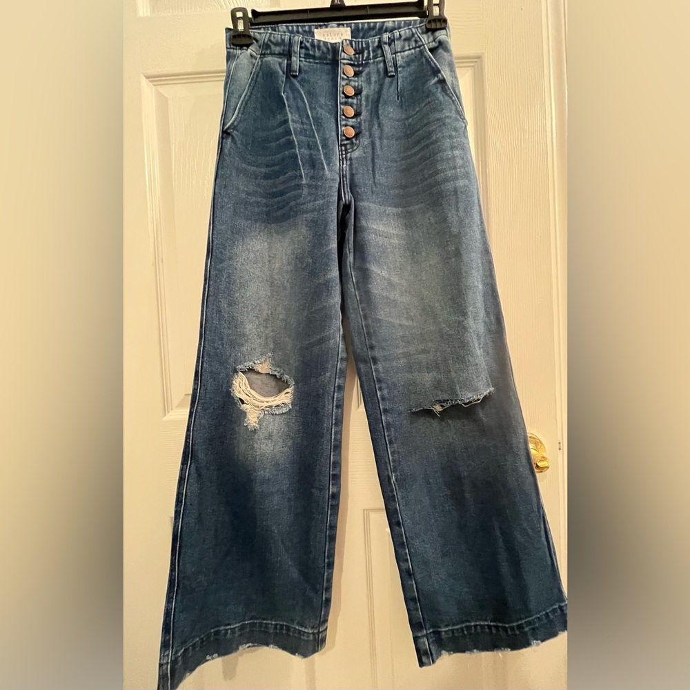 Nature Denim Distressed Blue Women's Wide Leg Jeans Size 5/26